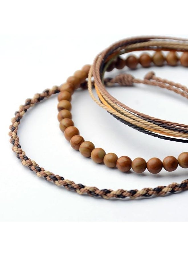 CLENEA Natural Stone Beaded for Men, Adjustable Weave Rope Bracelet, Gift with Wood-Grain Yellow Beads, Durable String Bracelet for Balance and Energy, 3Pcs - Image 2